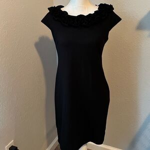 Taylor Black Dress with Ruffled Neckline